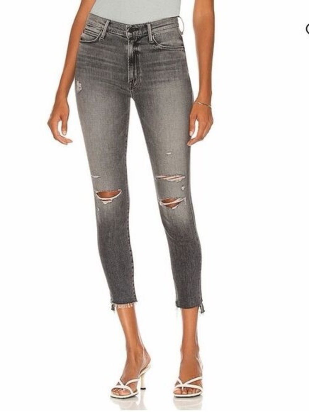 MOTHER The Stunner Zip Step Fray Jeans 26 Unstitched In The Dark Gray Distressed